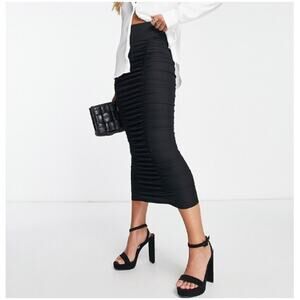 New NORDSTROM TOPSHOP Black Ruched Jersey Midi Skirt Size 8